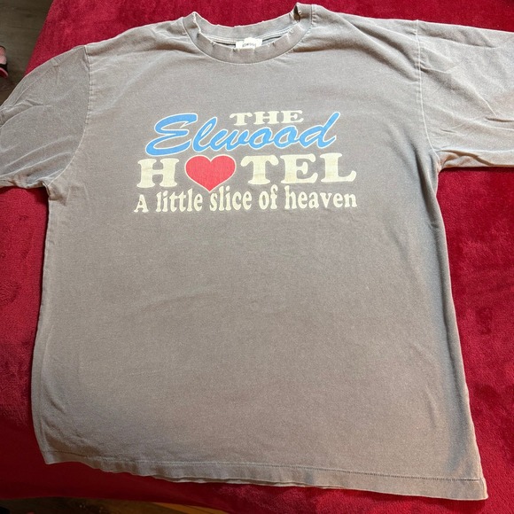 Elwood Tops - Elwood The Elwood Hotel Organic Cotton Graphic T-Shirt Grey Distressed Large